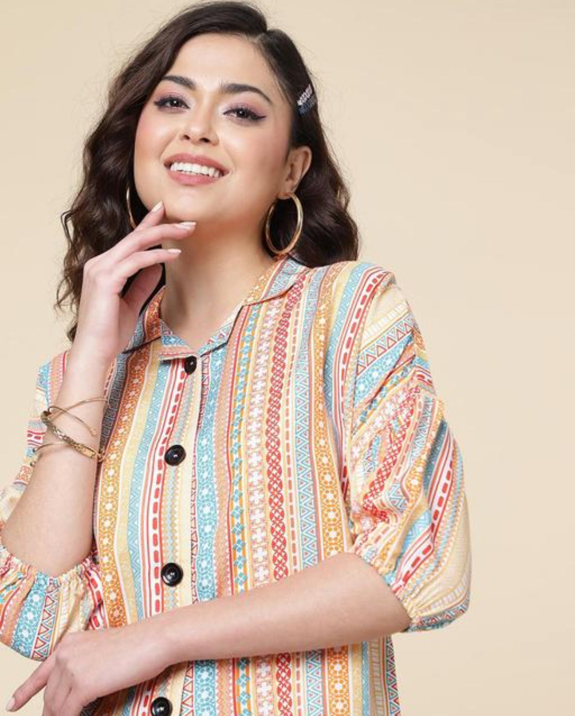 Multicolor Striped and Tribal Print Cropped Top