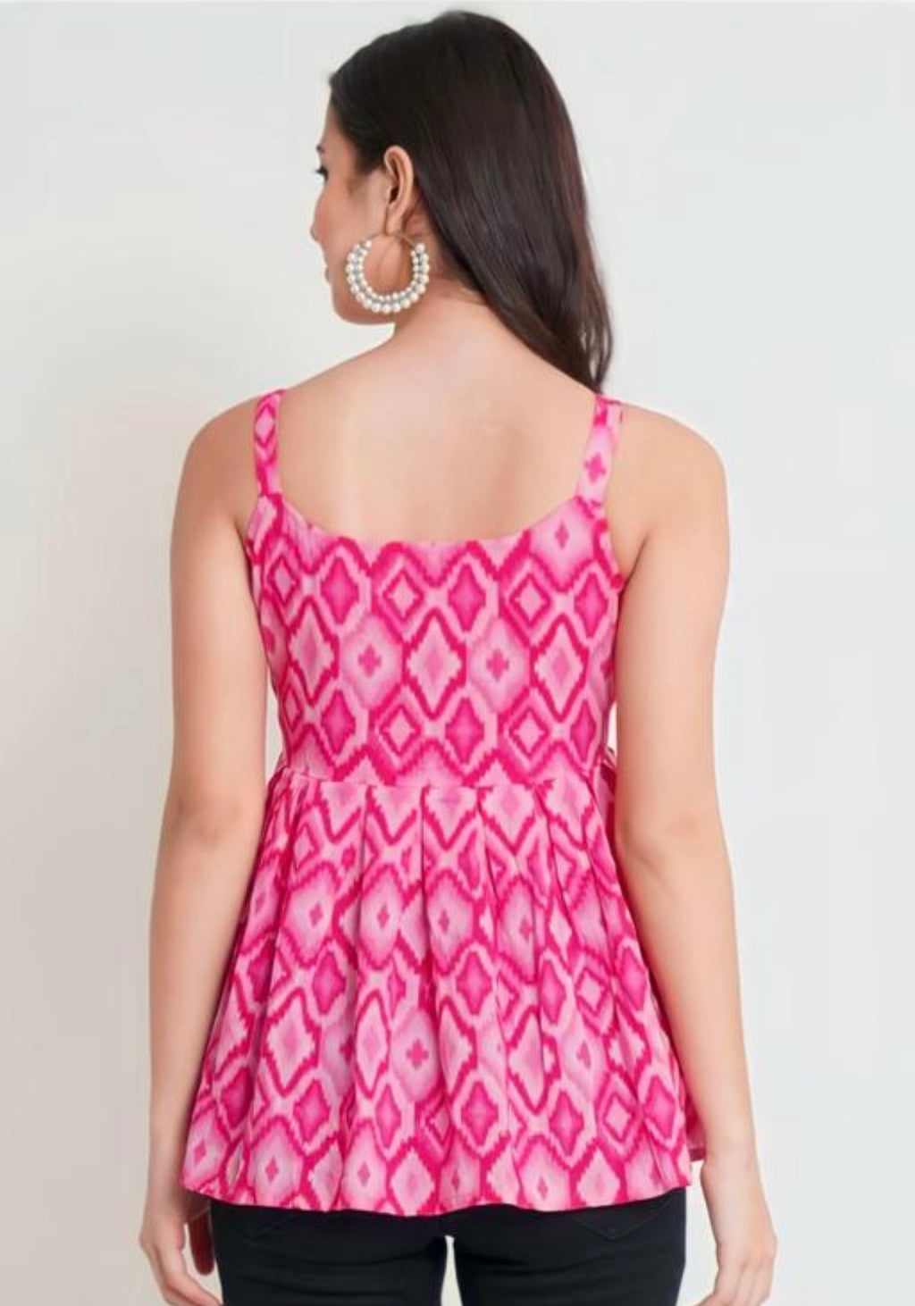 Fuchsia Pink Ikat Peplum Sleeveless Top