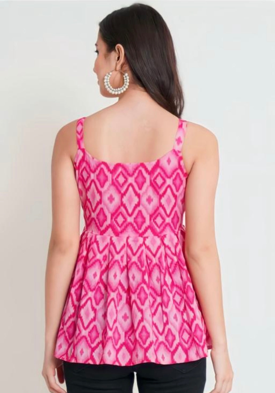 Fuchsia Pink Ikat Peplum Sleeveless Top