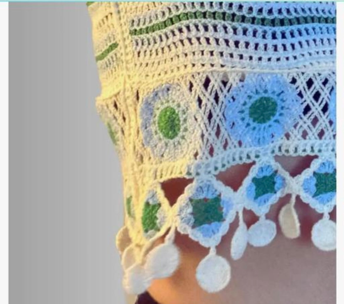 Ocean Wave Crochet Crop Top with Tassel Detailing
