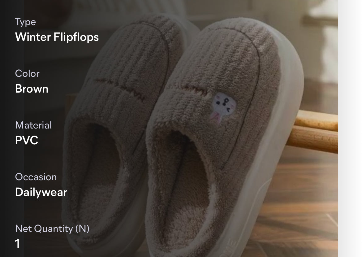 Cozy Brown Platform Slippers with Rabbit Detail