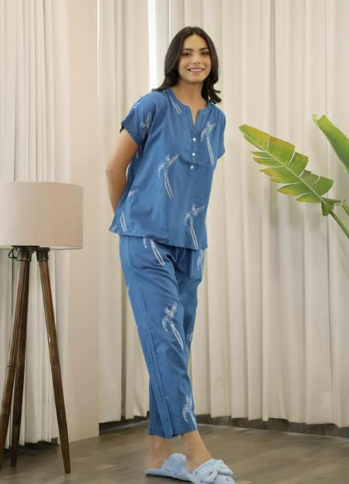 Blue Banana Print Pajama Set