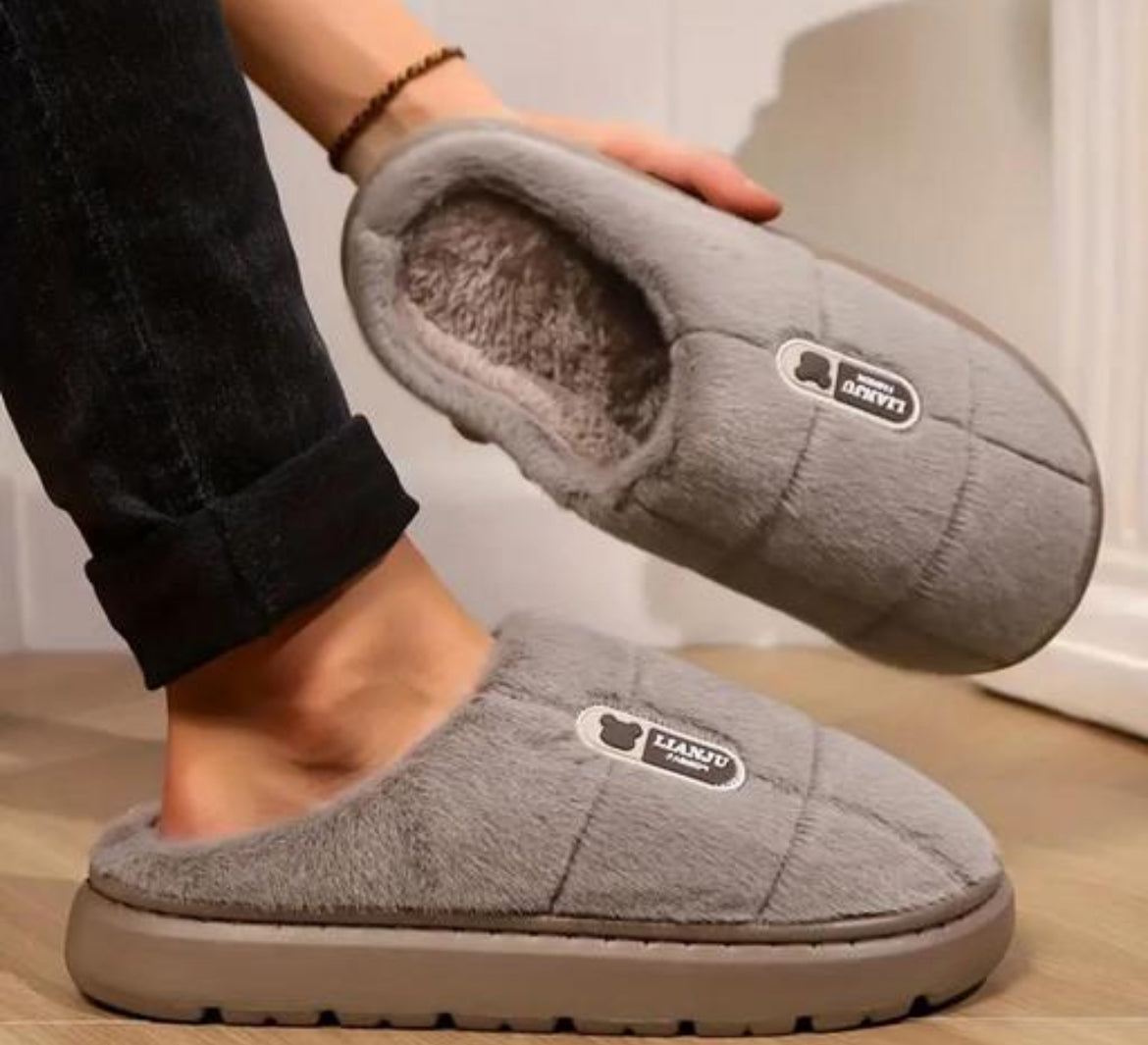 Cozy Brown Platform Slippers with Rabbit Detail