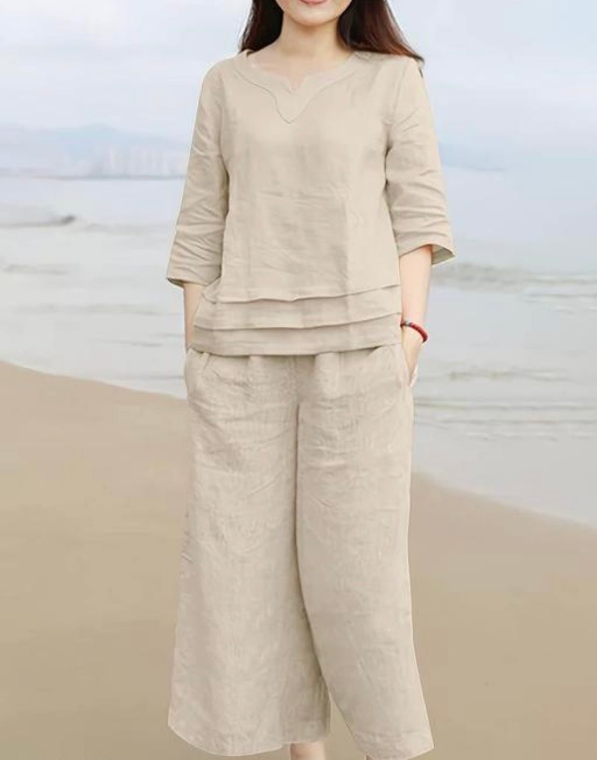 Soft Beige Cotton Blend Co-ord Set