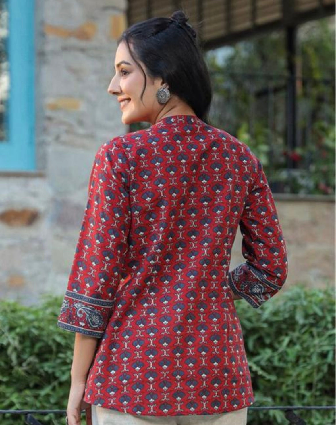 Rust Red Handblock Printed Cotton Peplum Kurti