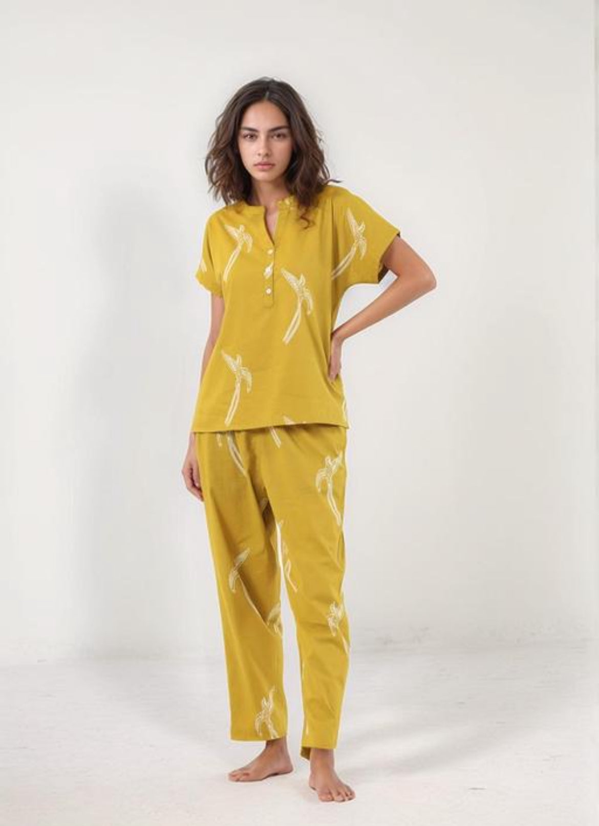 Mustard Yellow Banana Print Pajama Set