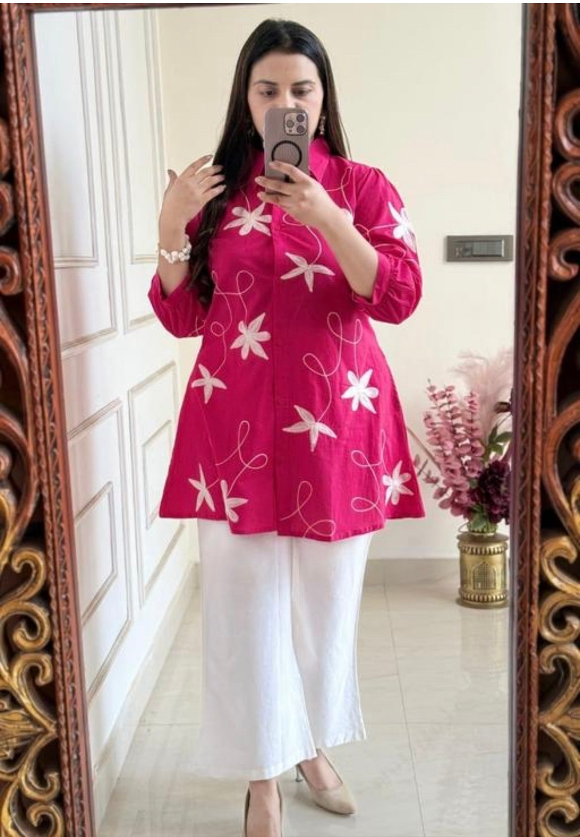Fuchsia Bloom Embroidered Co-ord Set