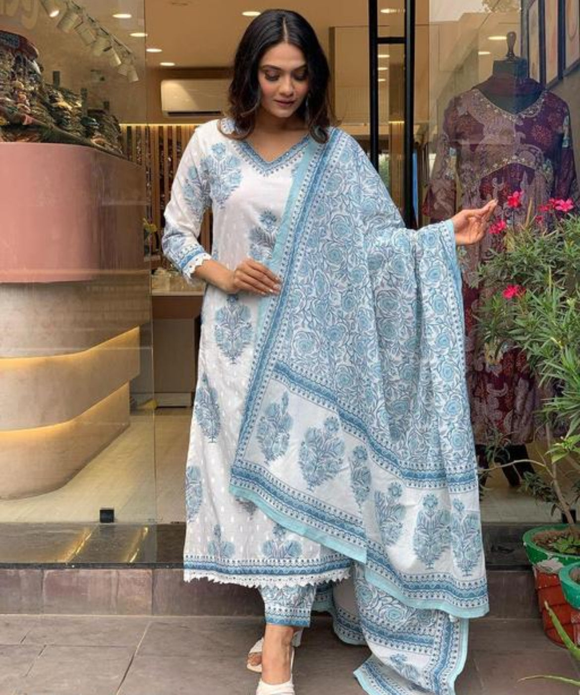 Ivory Bloom Cotton Suit Set