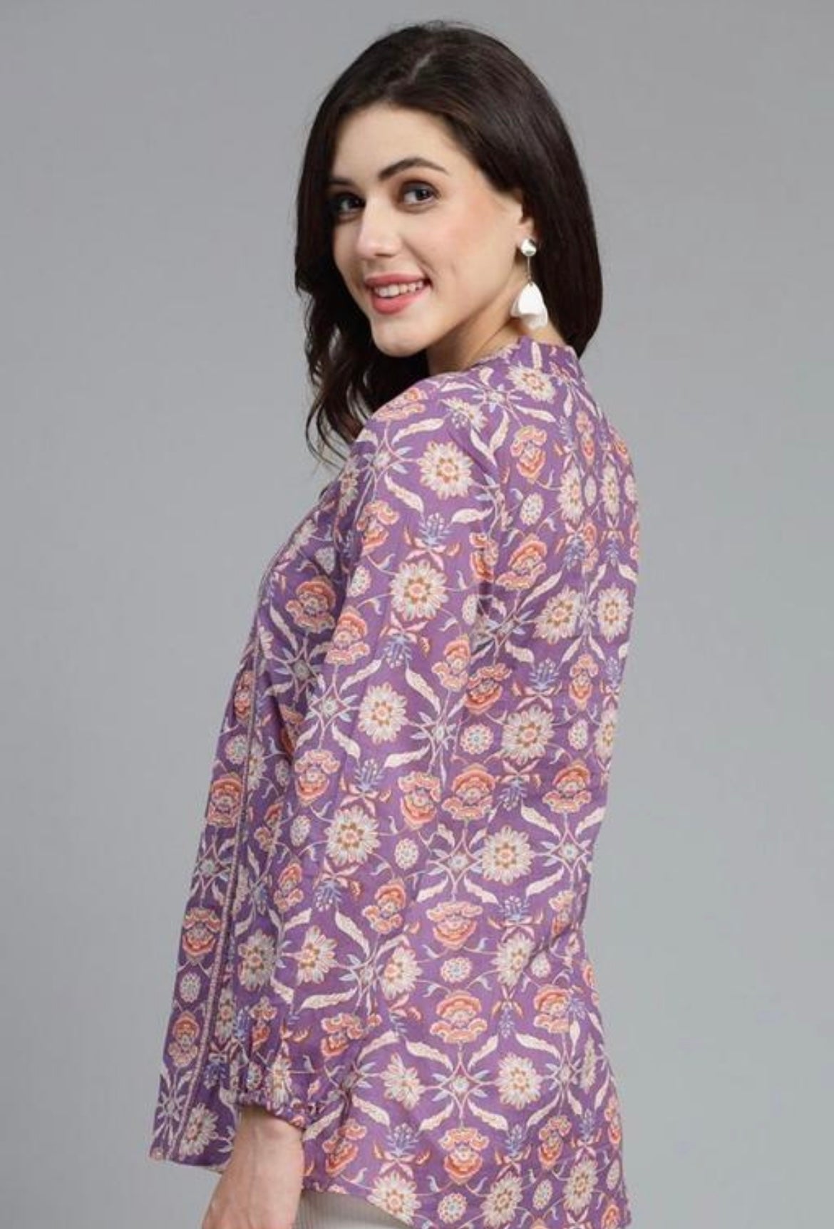 Lavender Blossom Handblock Peplum Kurti