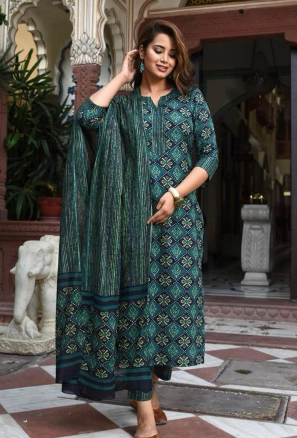 Emerald Grace Printed Suit Set