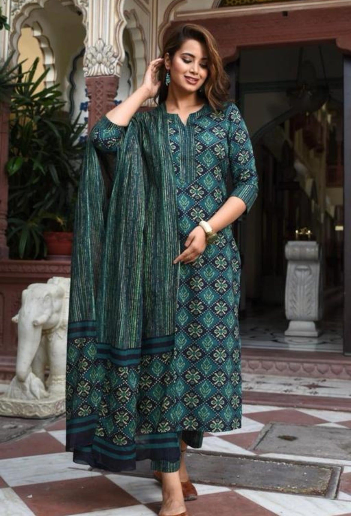 Emerald Grace Printed Suit Set