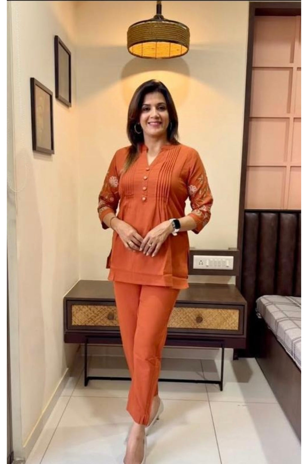 Terracotta Pintuck Embroidered Coord Set