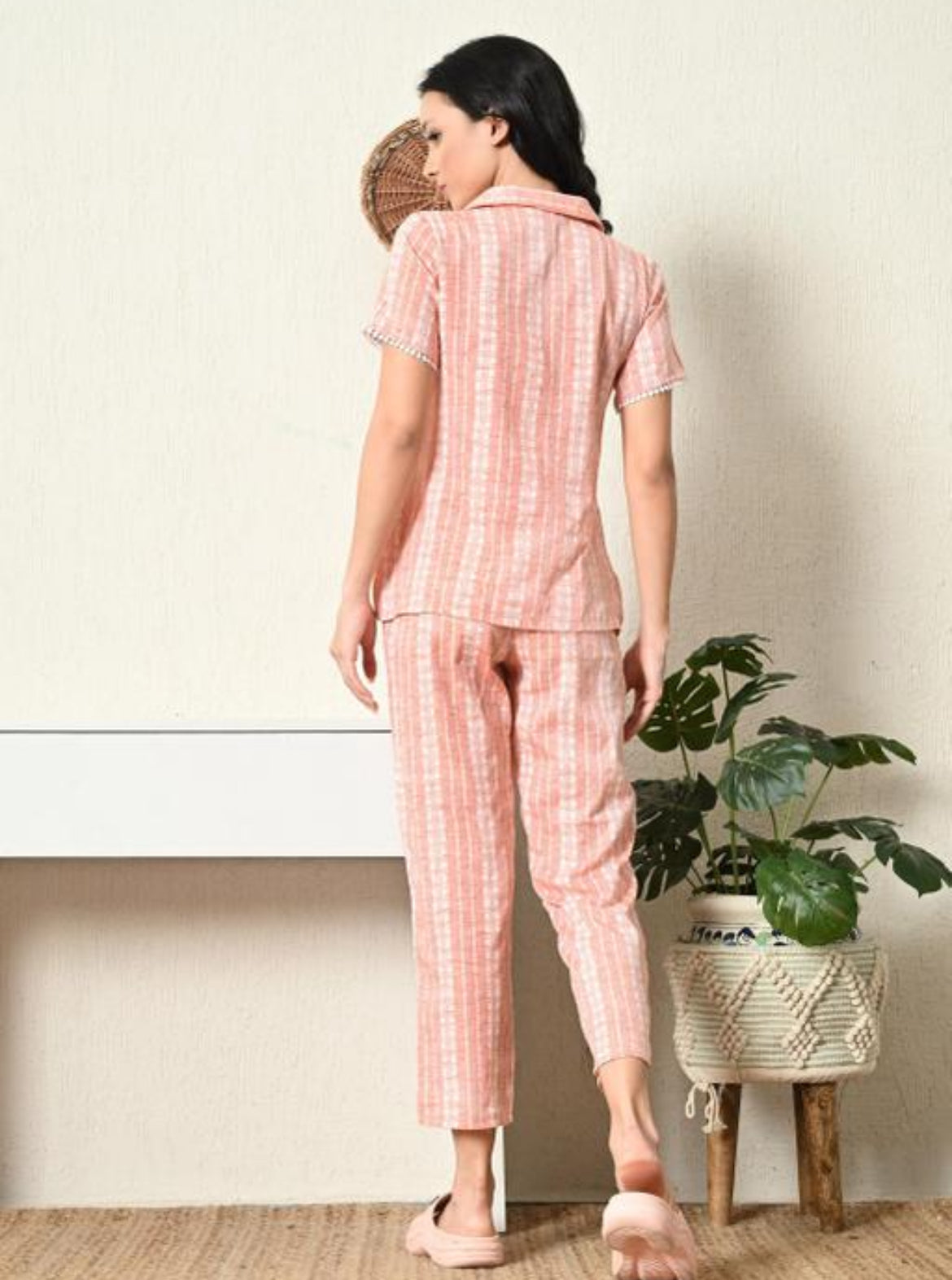 Pink and White Striped Women's Night Wear Set