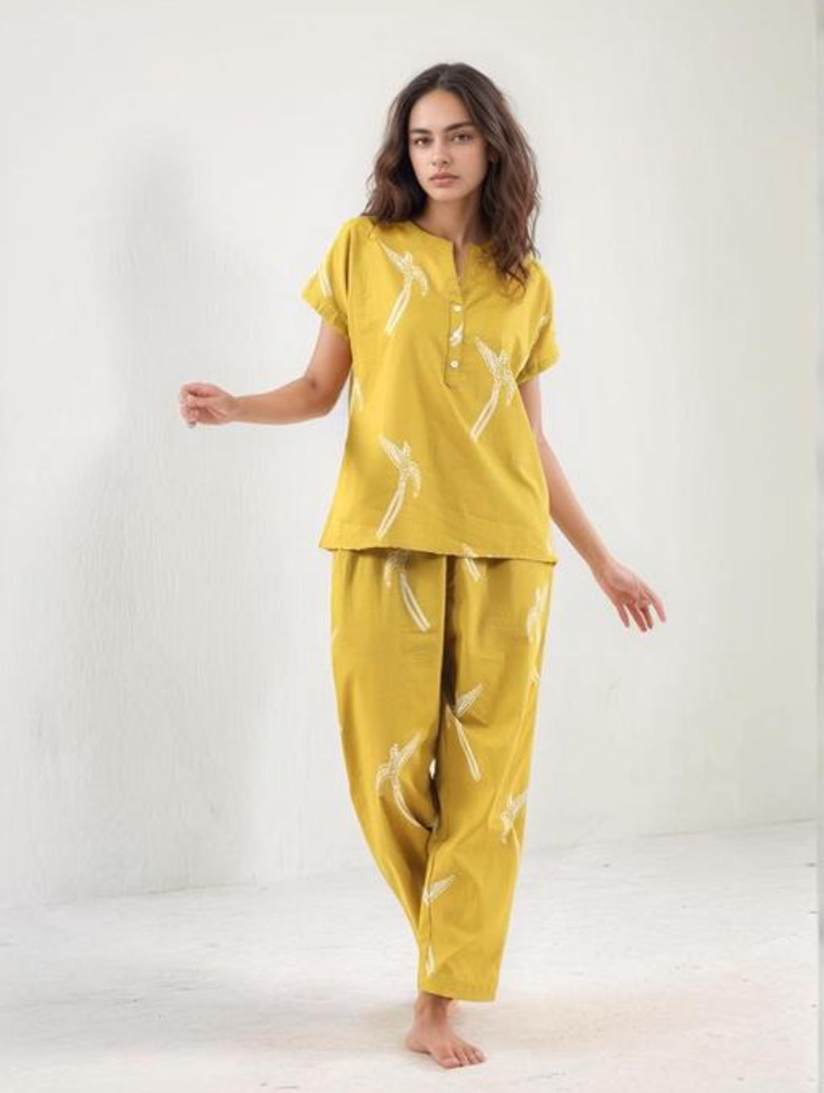 Mustard Yellow Banana Print Pajama Set