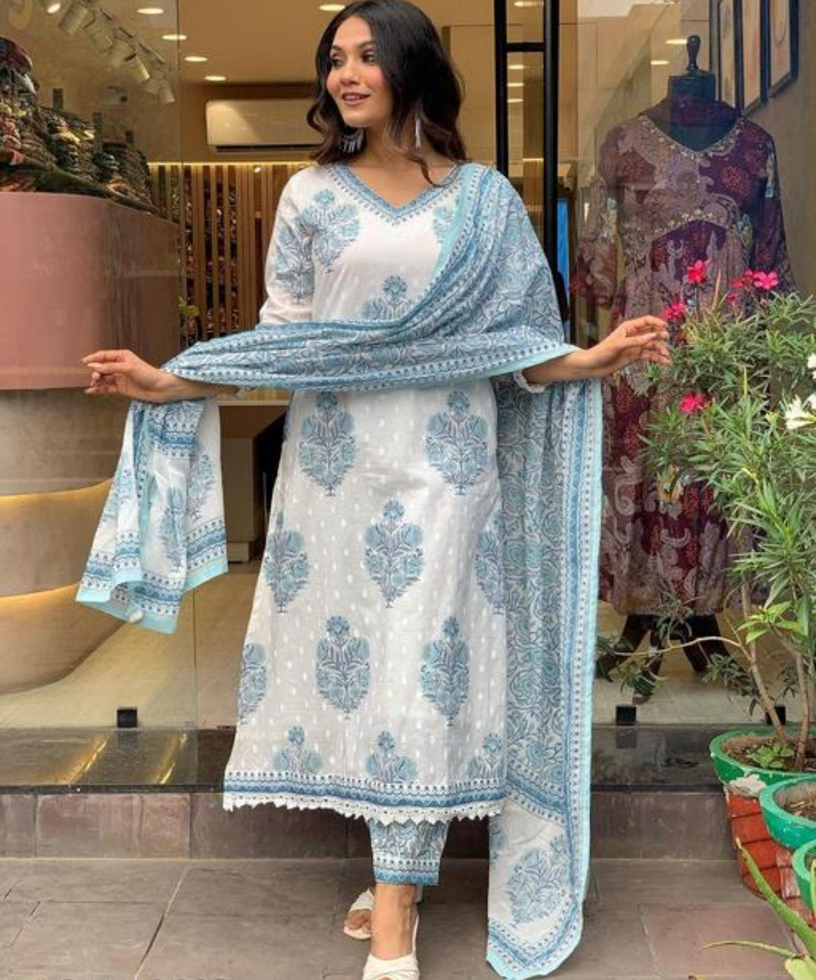 Ivory Bloom Cotton Suit Set