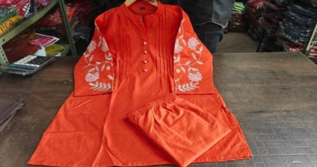 Terracotta Pintuck Embroidered Coord Set