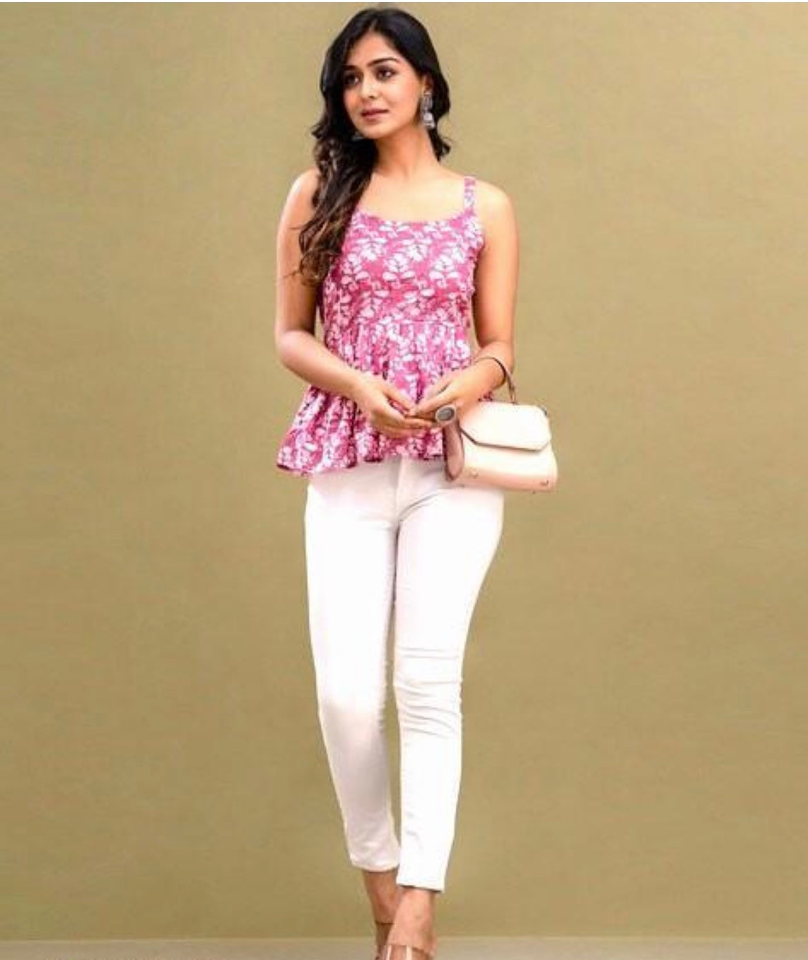Dusty Rose Floral Flared Sleeveless Top