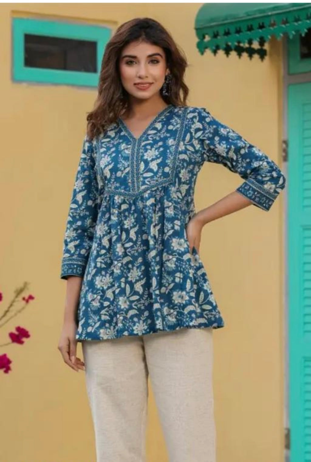 Indigo Bloom Handblock Peplum Kurti