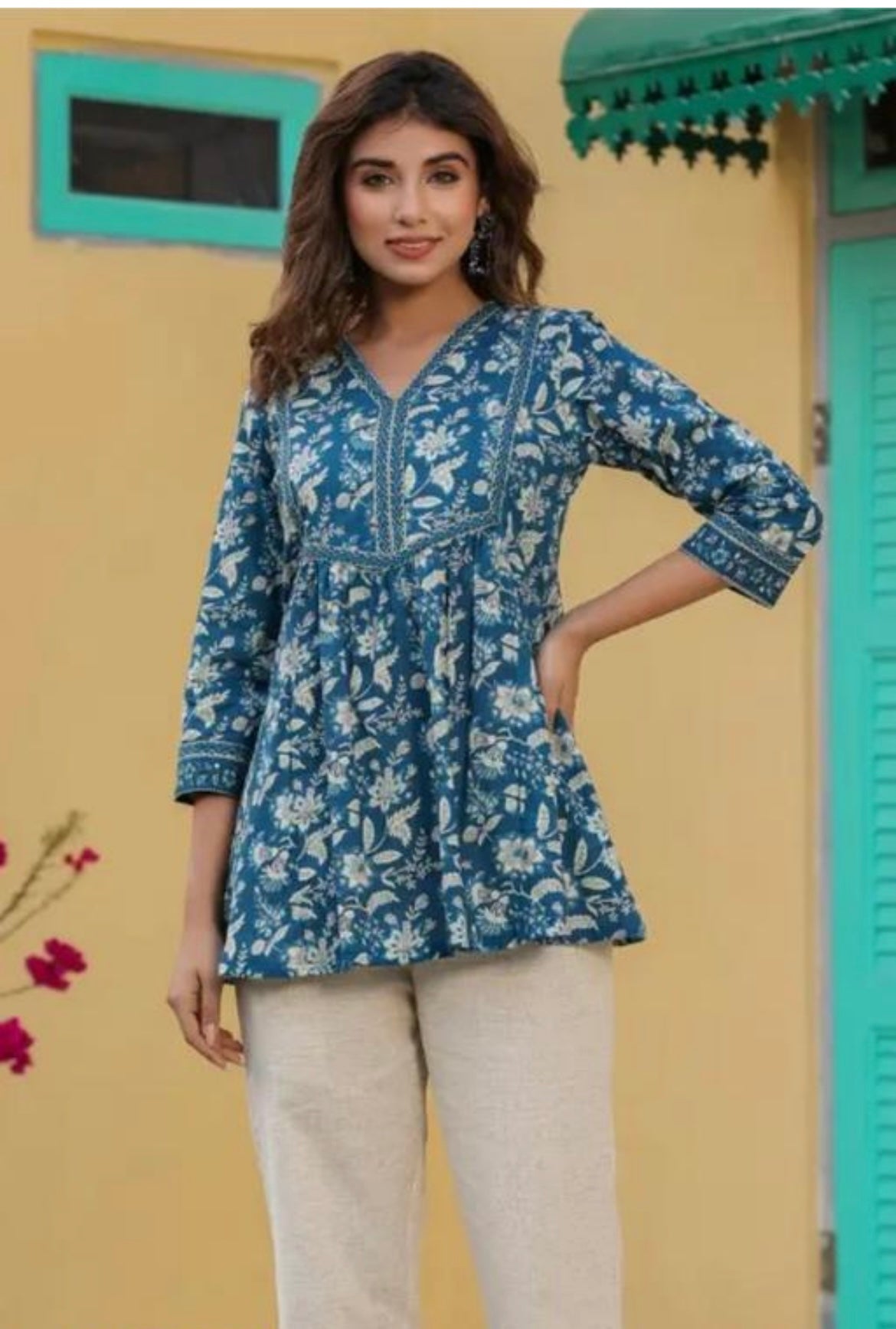 Indigo Bloom Handblock Peplum Kurti