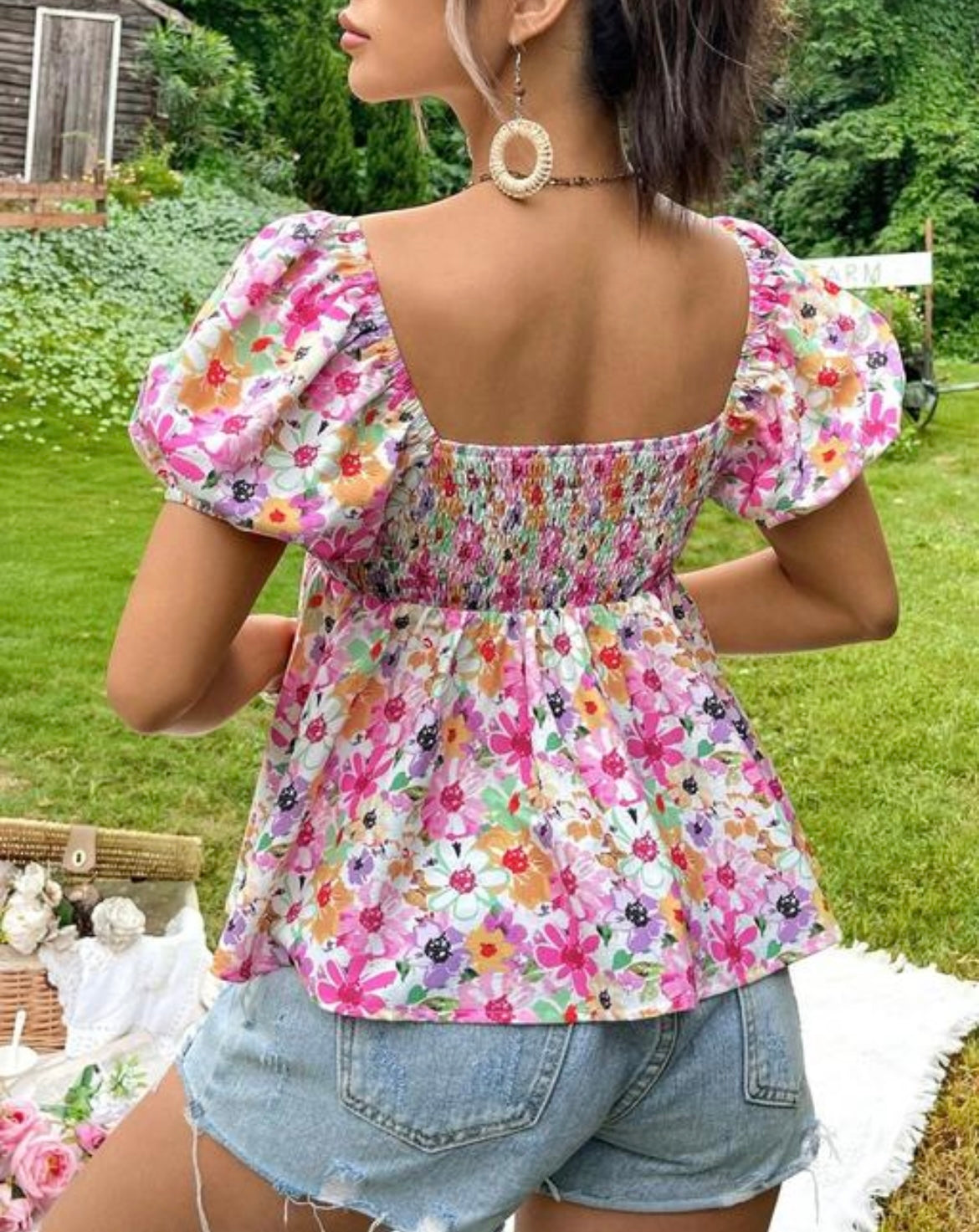 Floral Puff Sleeve Peplum top – Summer Garden Vibes