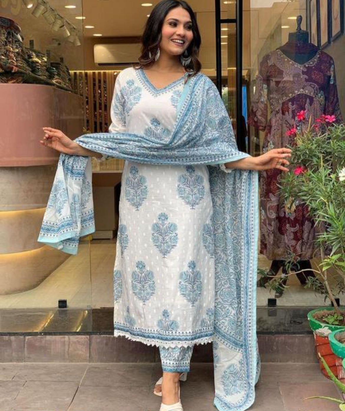 Ivory Bloom Cotton Suit Set