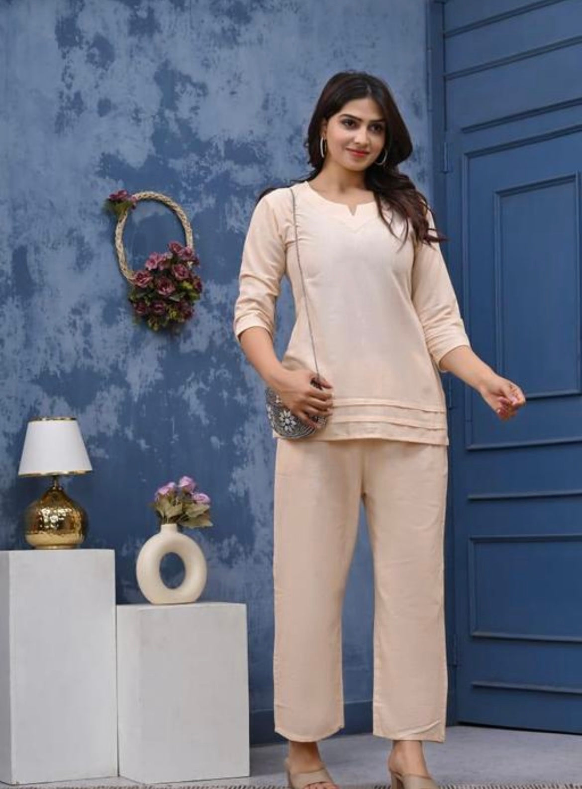 Soft Beige Cotton Blend Co-ord Set