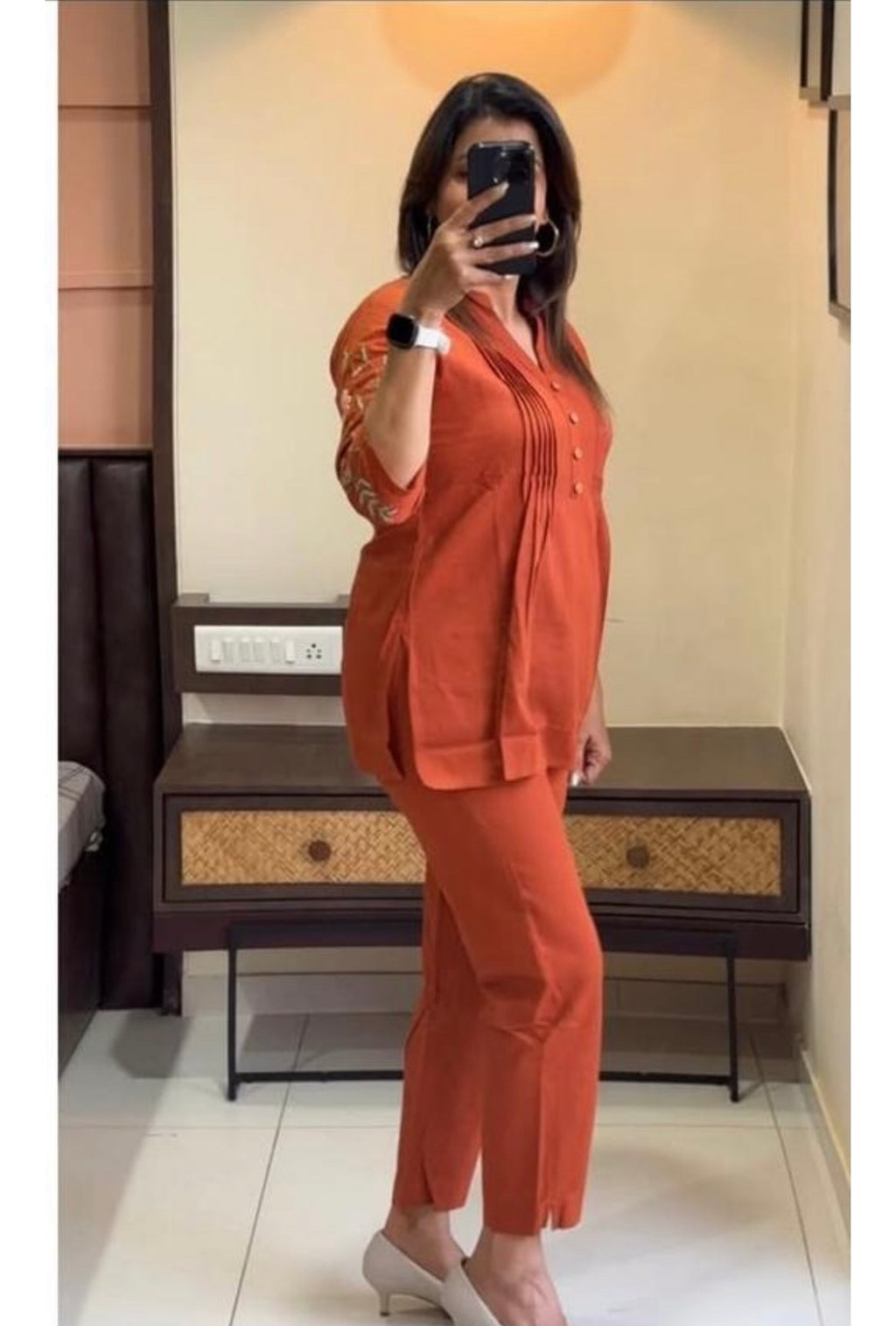 Terracotta Pintuck Embroidered Coord Set