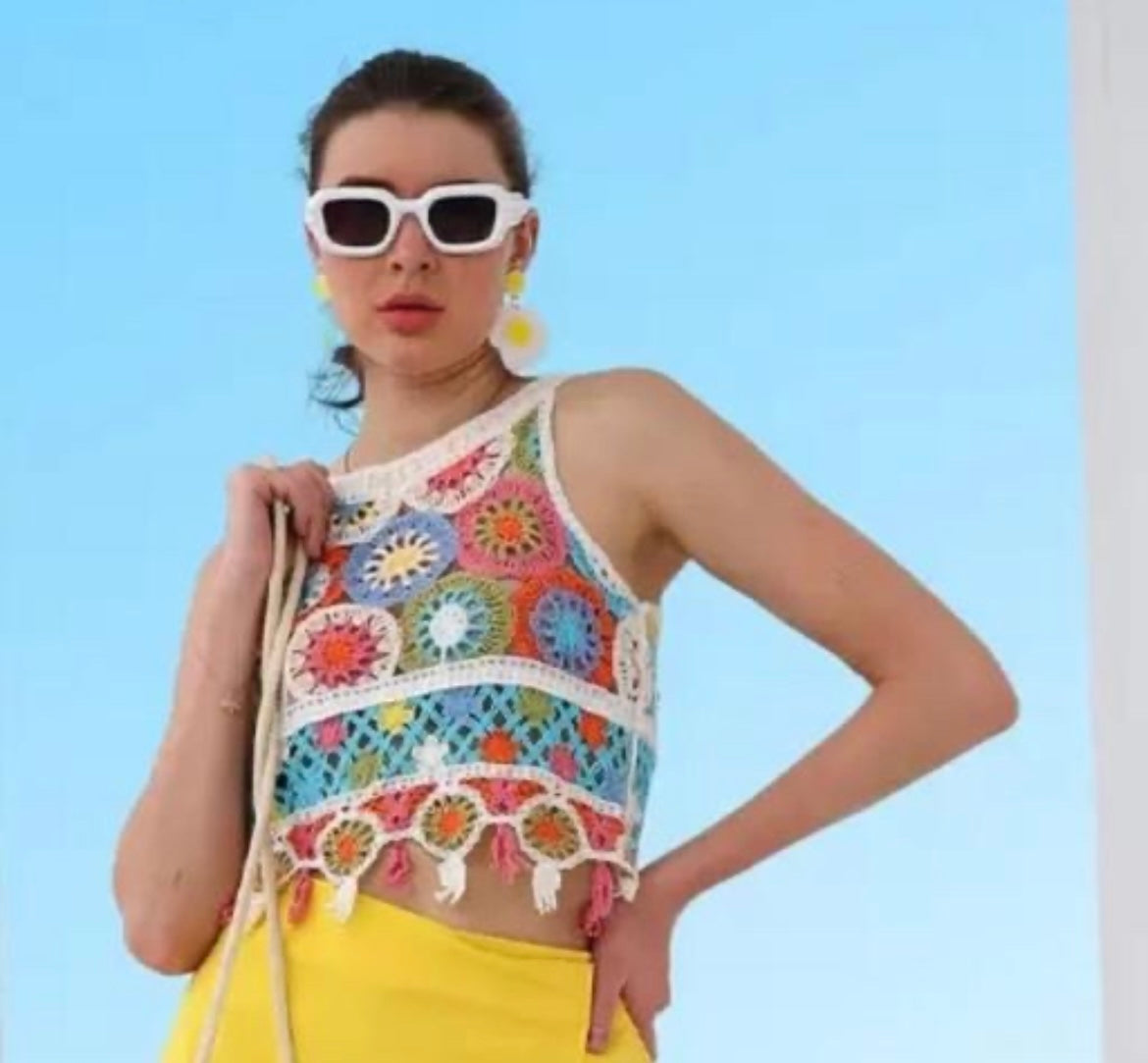 Boho Chic Multicolor Crochet Crop Top