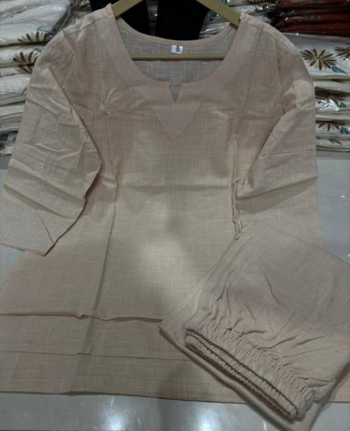 Soft Beige Cotton Blend Co-ord Set