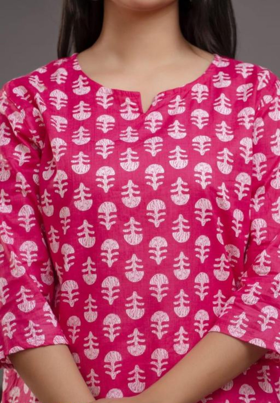 Hot Pink and White Jaipuri Print Pajama Set