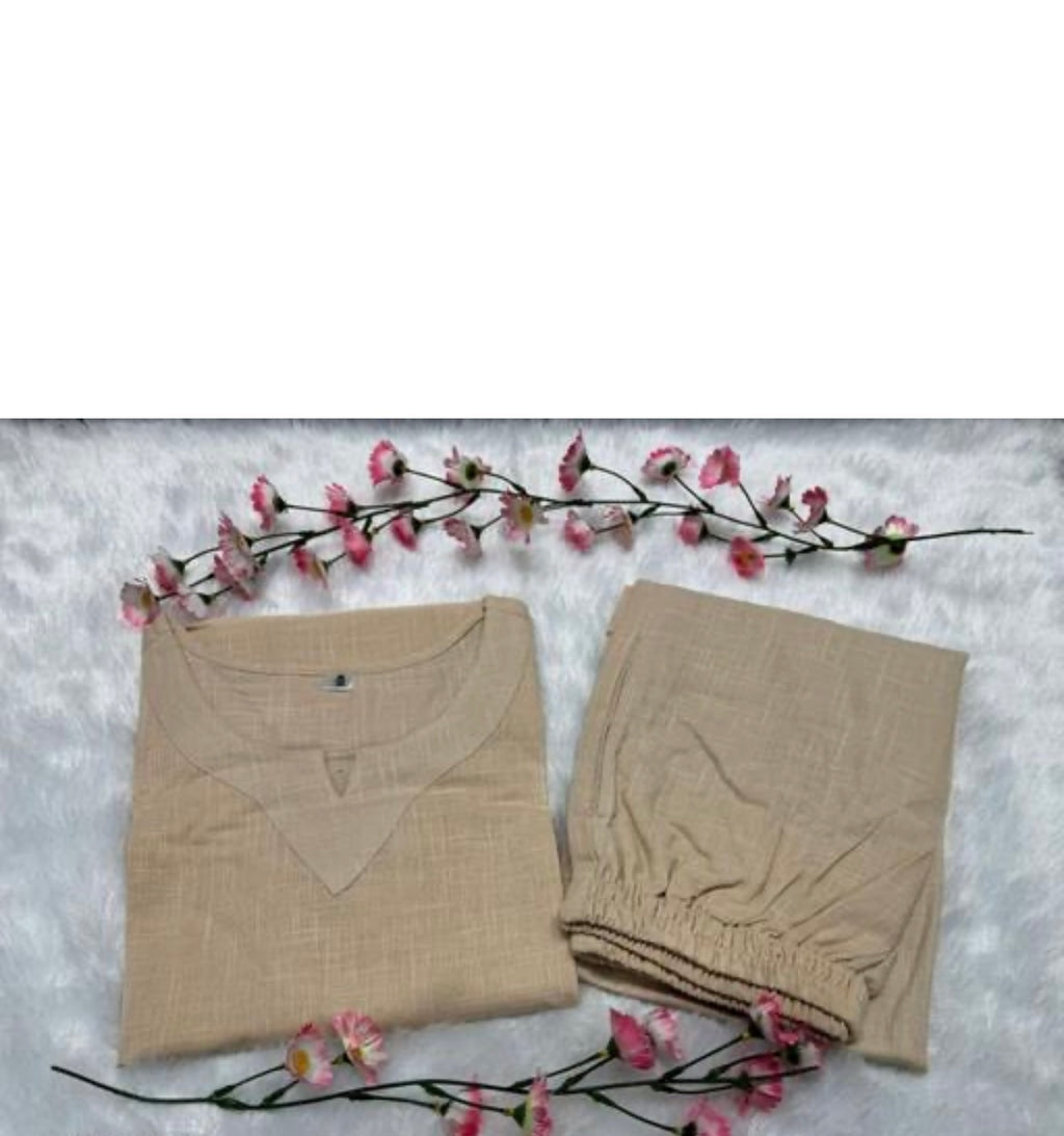 Soft Beige Cotton Blend Co-ord Set