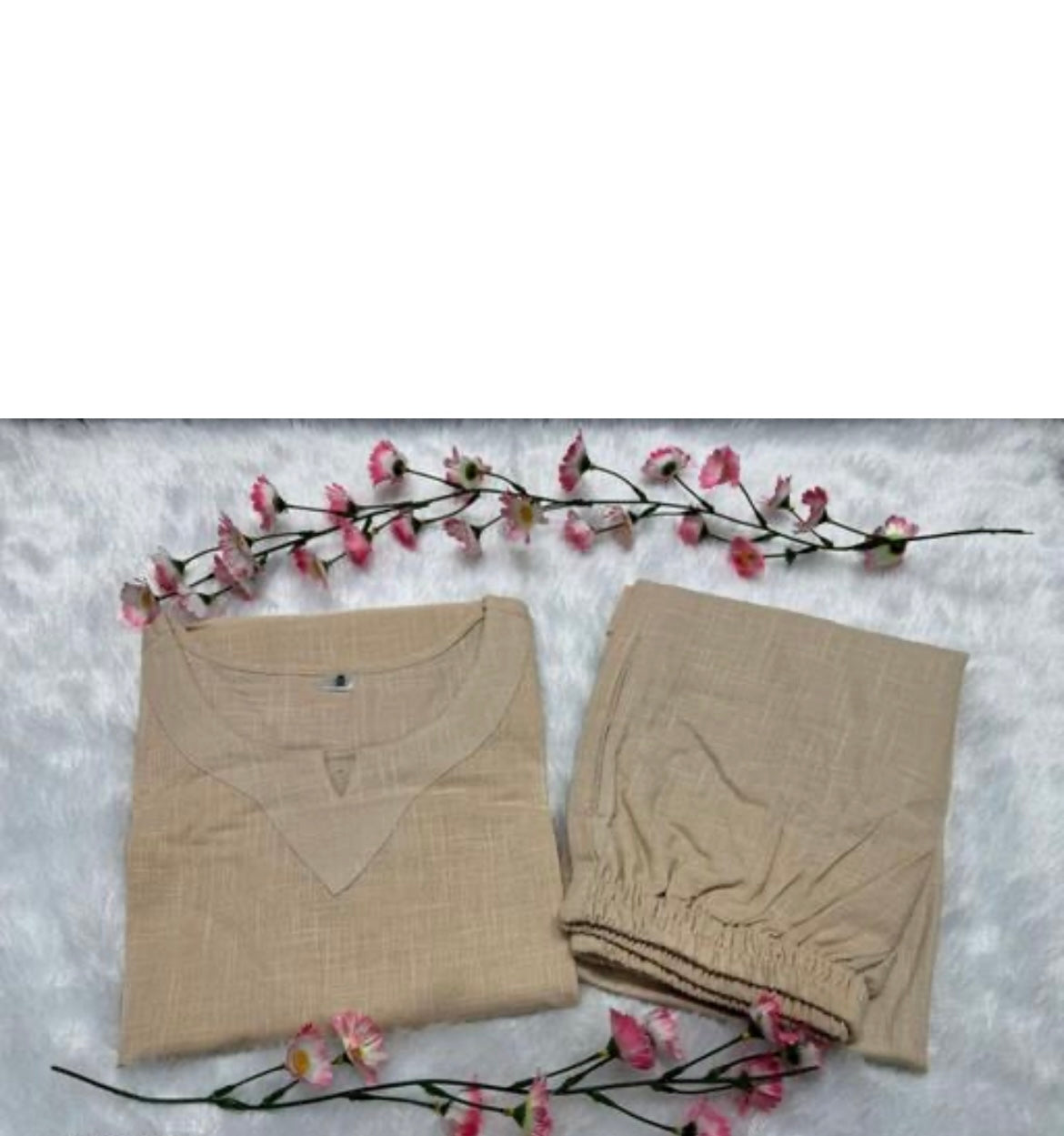 Soft Beige Cotton Blend Co-ord Set