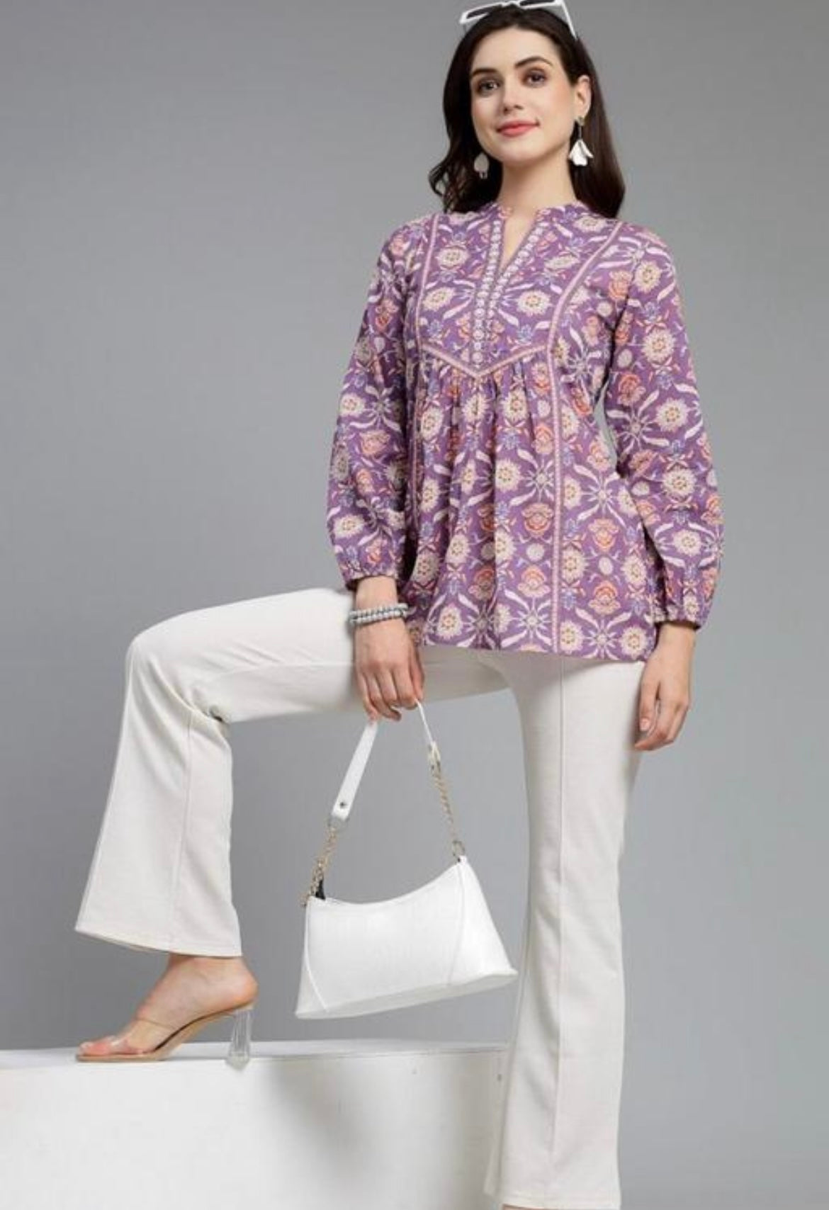 Lavender Blossom Handblock Peplum Kurti