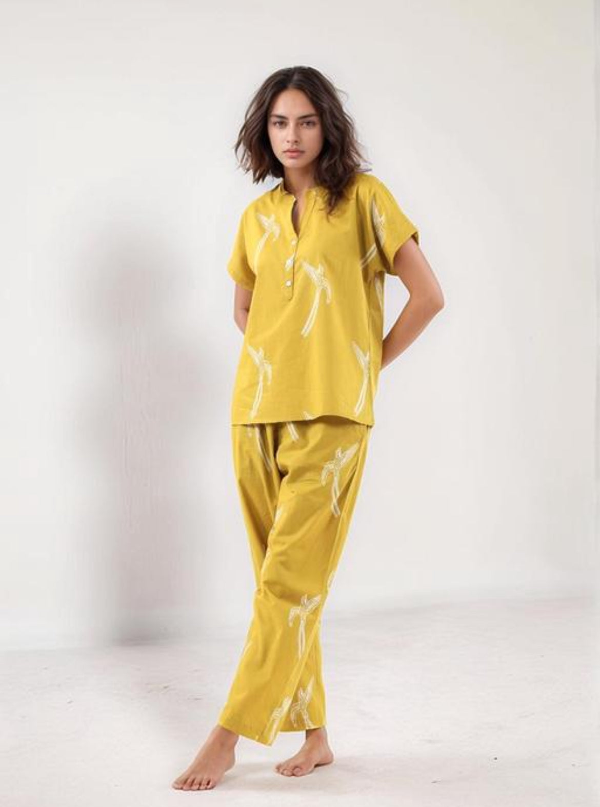 Mustard Yellow Banana Print Pajama Set