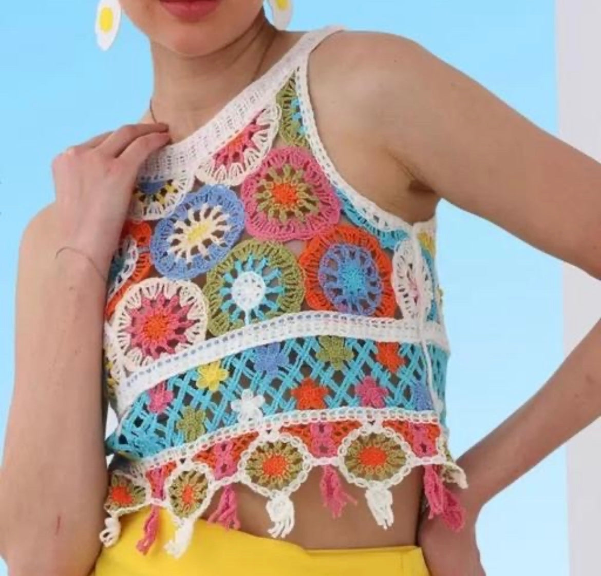 Boho Chic Multicolor Crochet Crop Top