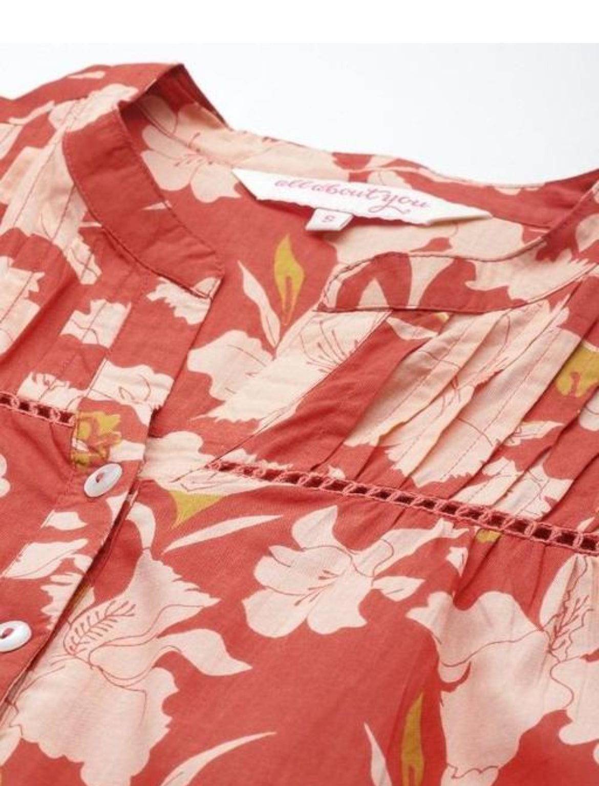 Rust Orange Floral Blouse with Wide-Leg Jeans