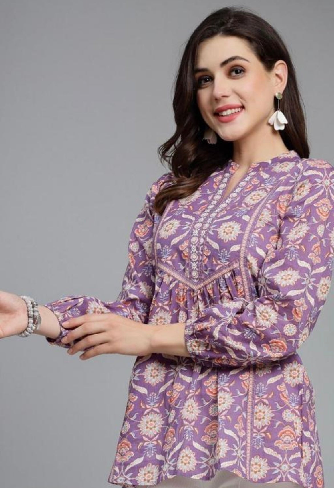 Lavender Blossom Handblock Peplum Kurti