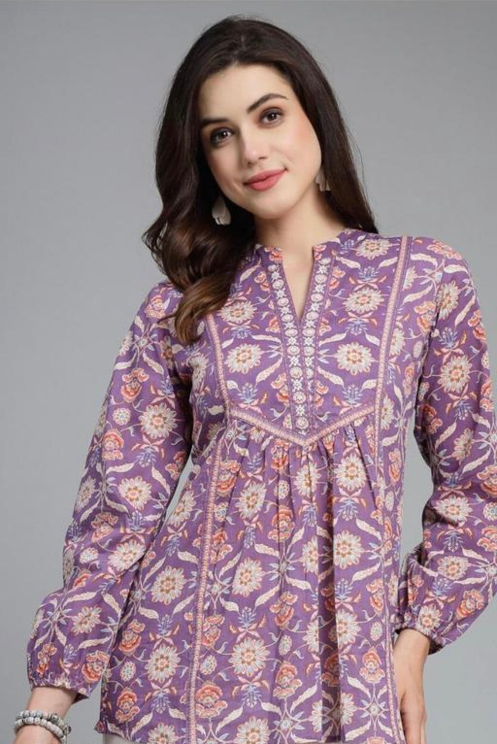 Lavender Blossom Handblock Peplum Kurti