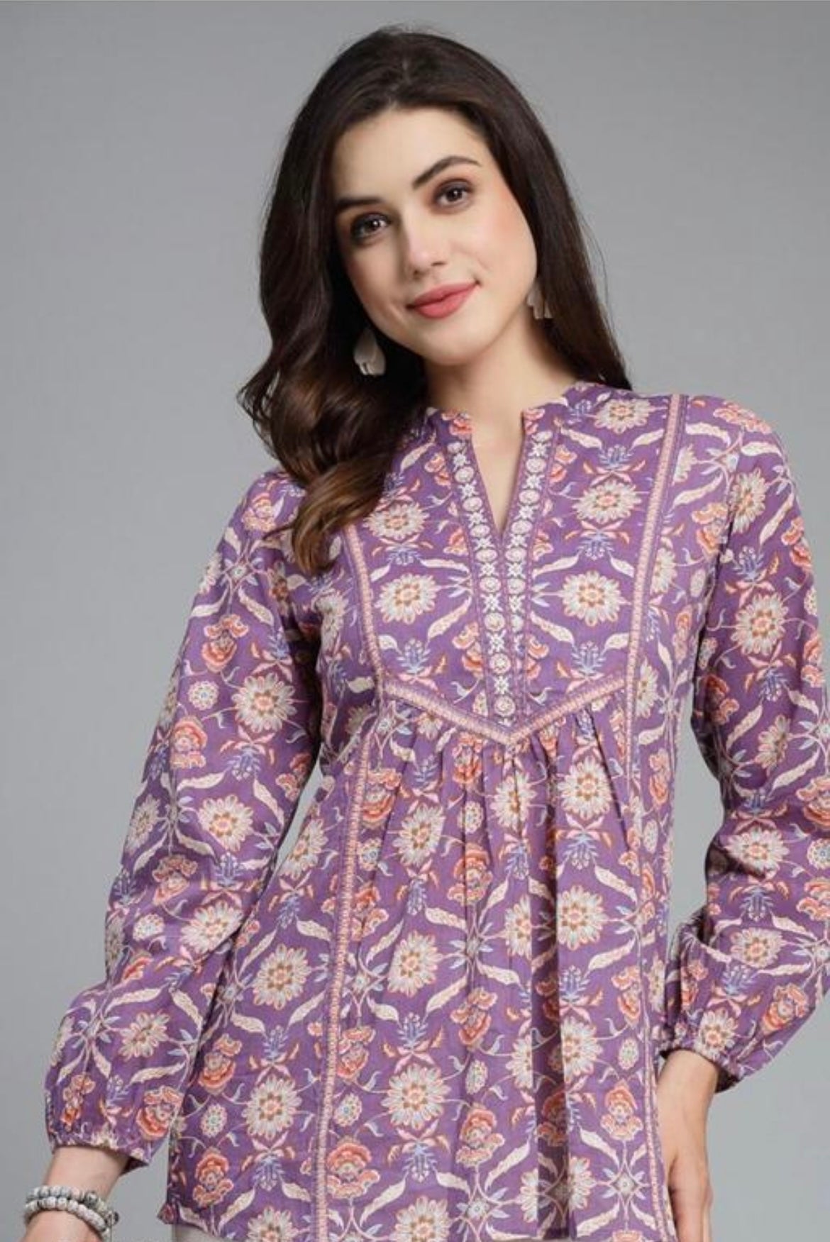 Lavender Blossom Handblock Peplum Kurti